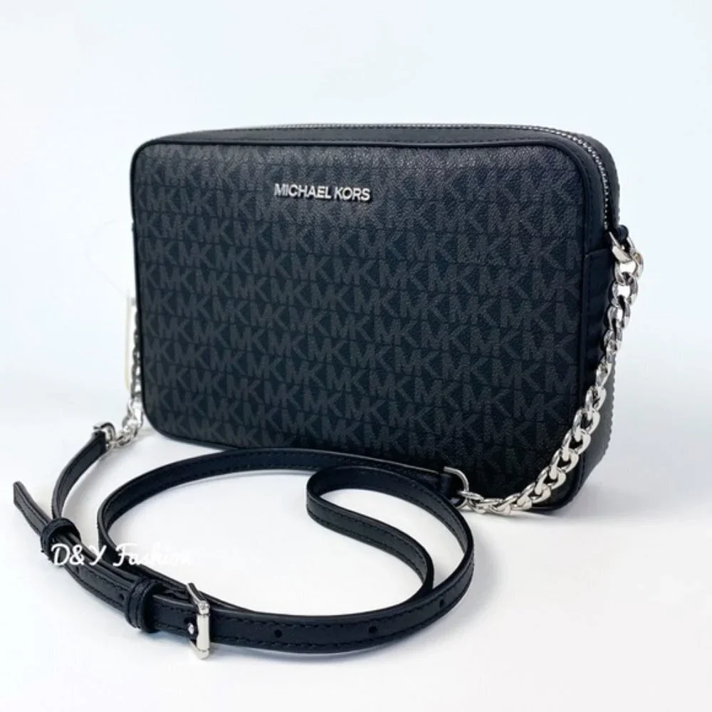 Michael Kors Large Jet set Crossbody Bag in Black Signature MK Print